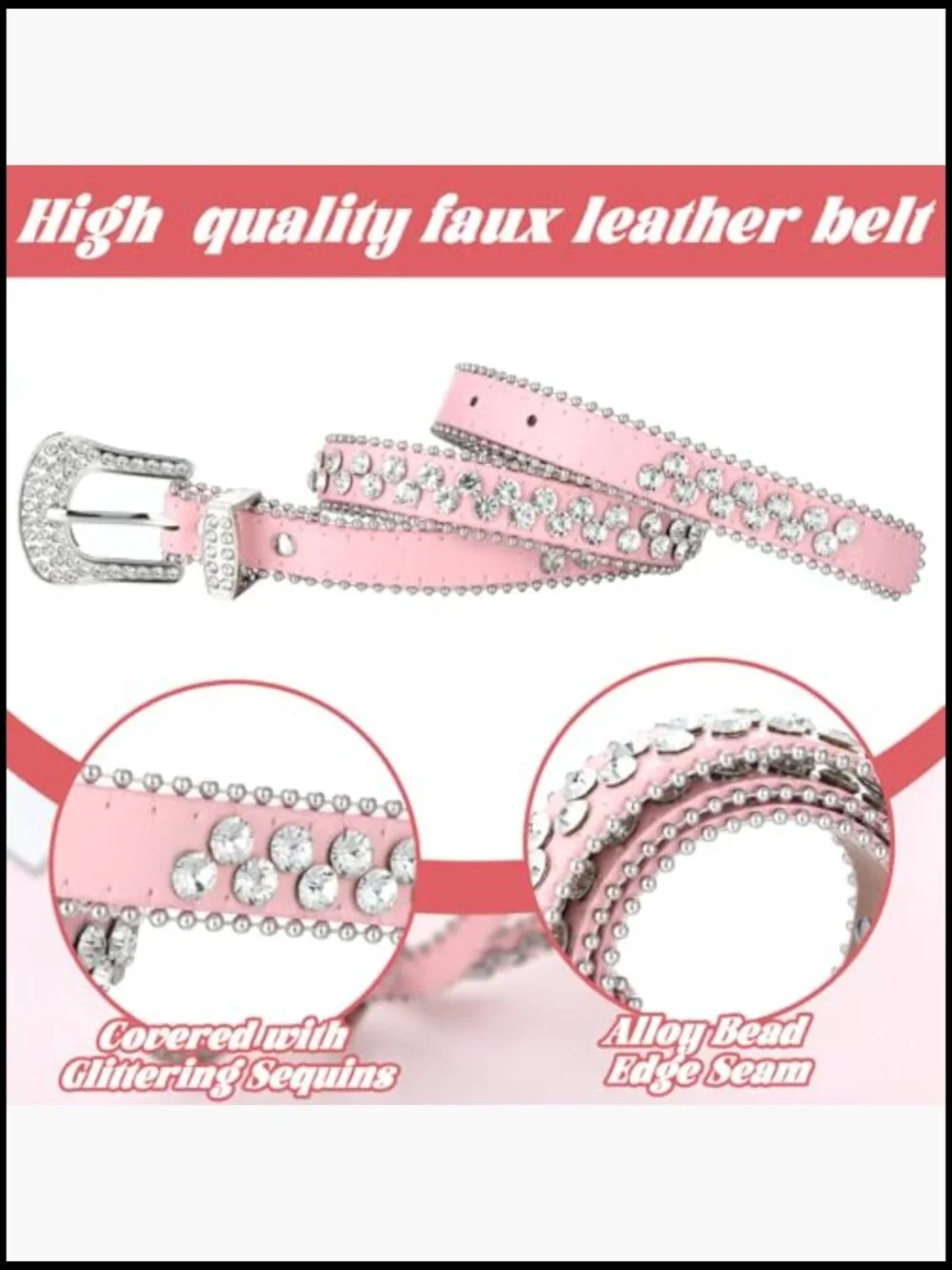 2 Pcs Kids Rhinestone Belt Western Cowboy Belt with Bling Diamond Studded